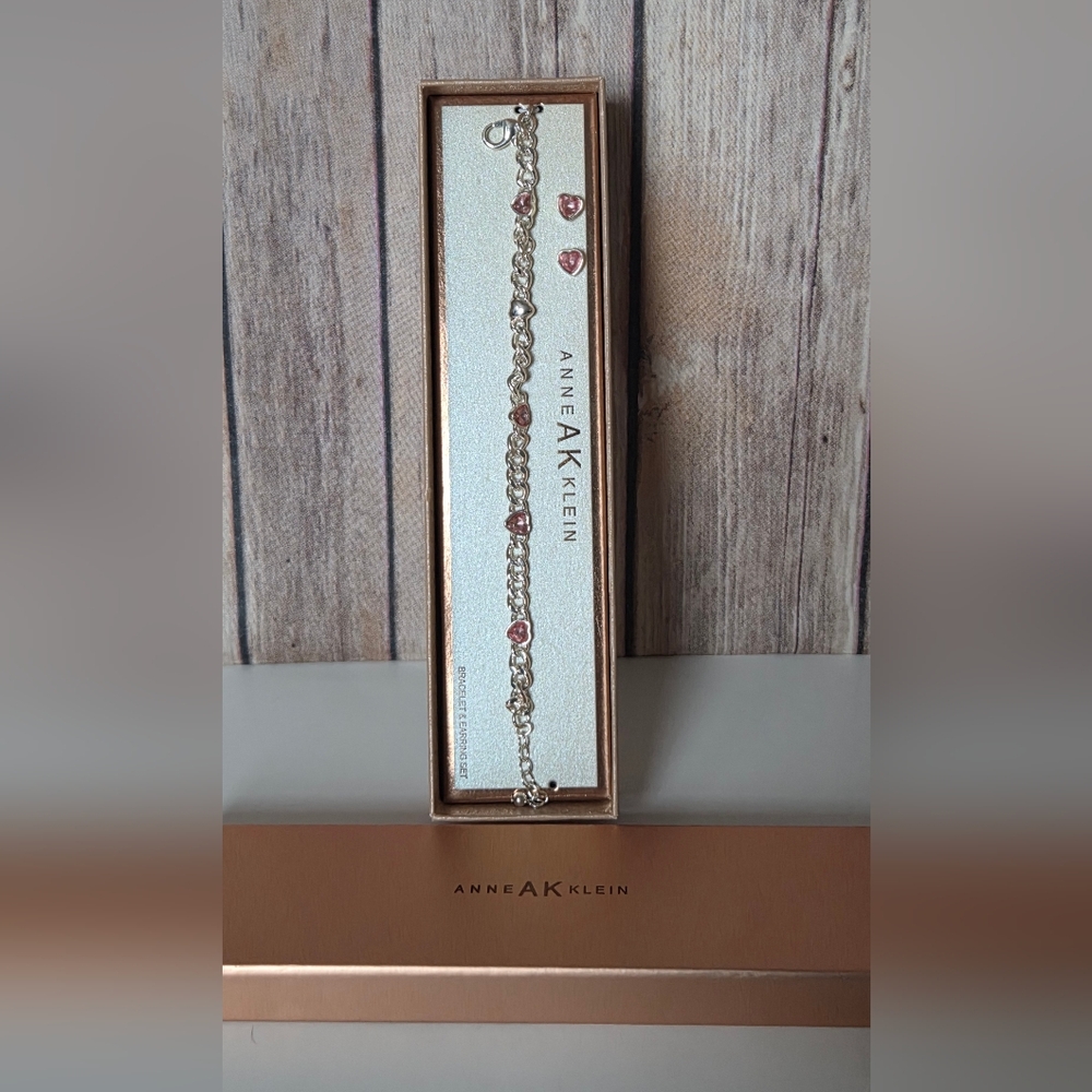 Anne Klein Heart Bracelet & Earrings Set NIB